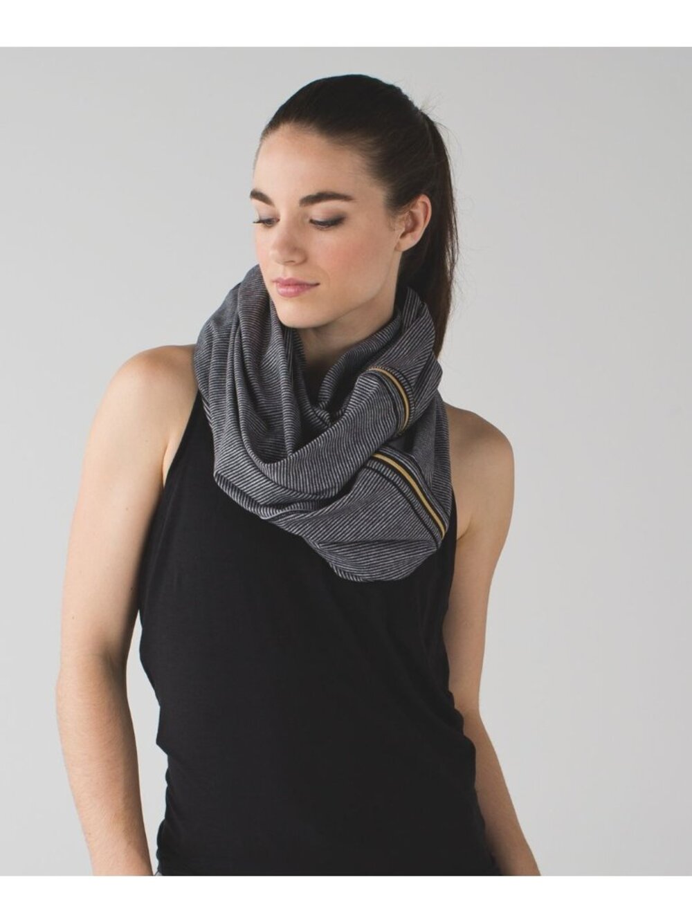 Lululemon Vinyasa Scarf OS Tonka Stripe Heathered Slate Black pattern (KK486)